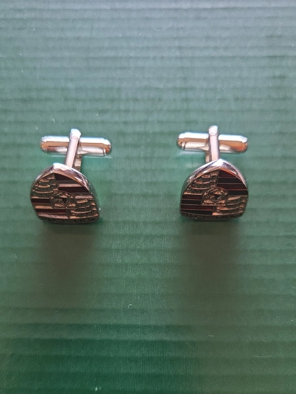 Porsche Design Shield Cufflinks in Silver and Red Enamel
